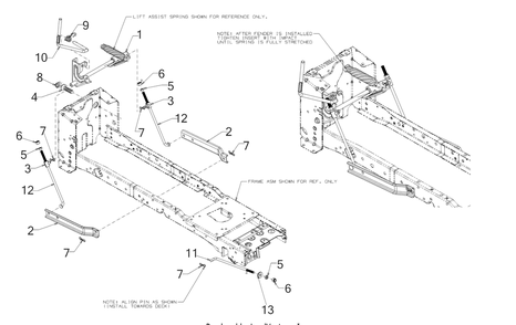 Deck Lift Diagram and Parts List for XT1-GT50KH (14BQA3CQ010)(2021) Cub Cadet Lawn Tractor